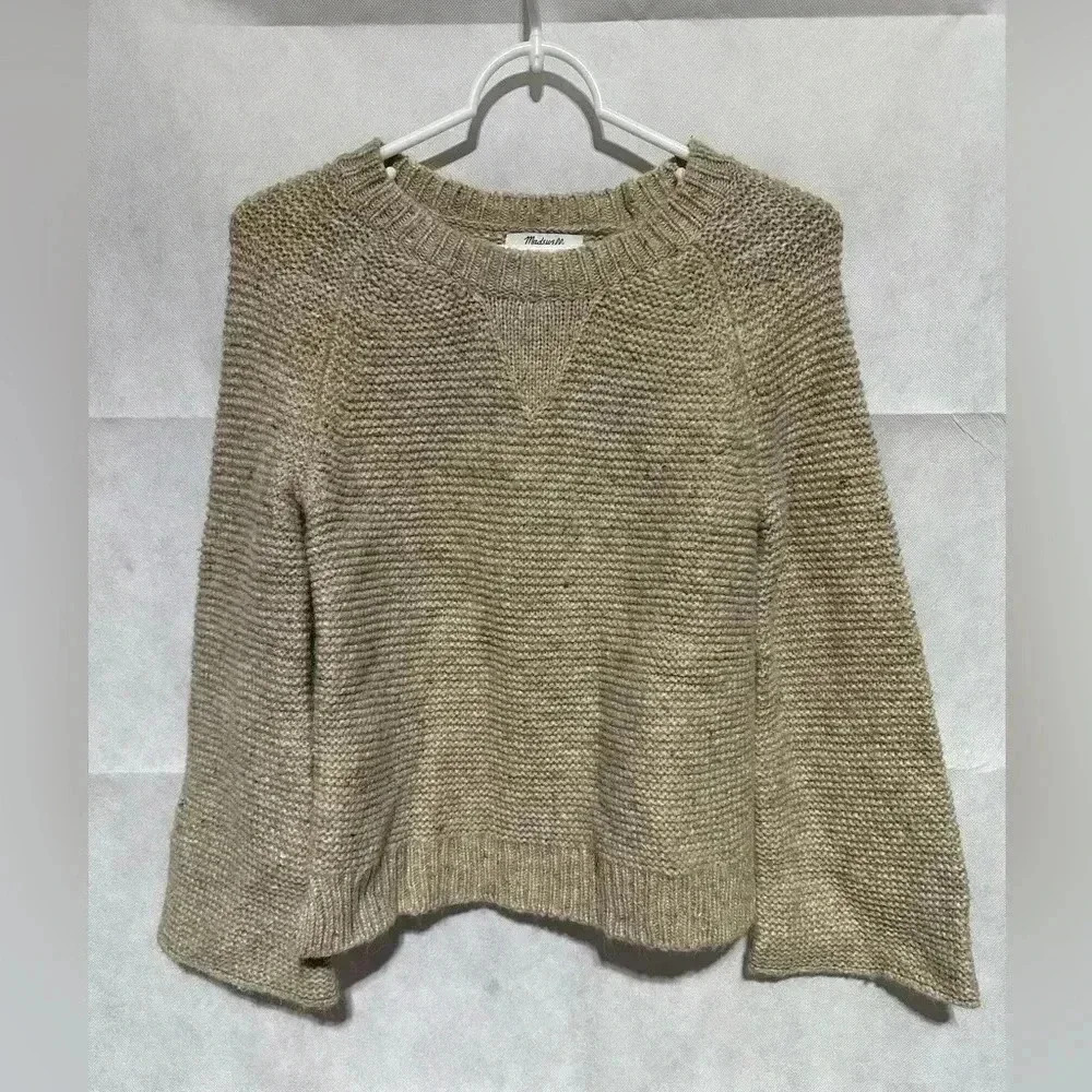 Madewell Women’s Wide Sleeve Rainbow Flecked Wool Alpaca Blend Tan Sweater Sz XS